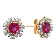 Brinco Flor Em Ouro 18k Com Diamantes E Rubi Foto mini 1