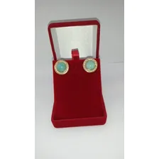 Brinco Folheado A Ouro 18k Com Verde Natural Pedra Foto mini 1