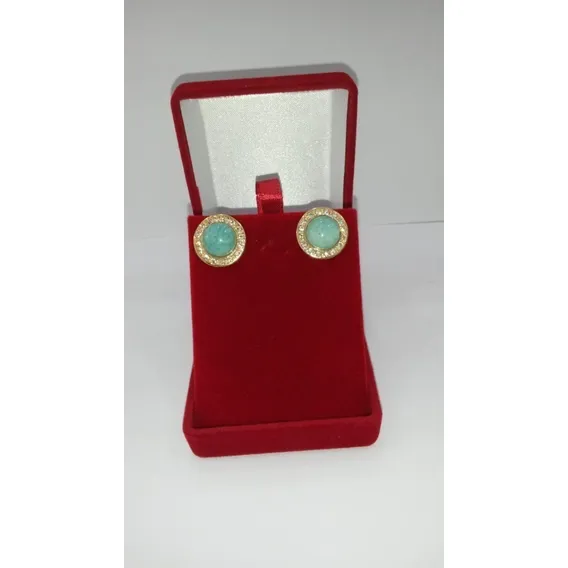 Brinco Folheado A Ouro 18k Com Verde Natural Pedra Foto 1