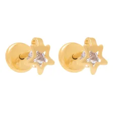 Brinco Folheado Ouro 18k Infantil Estrela Cristal Delicado Cor Dourado Foto mini 4