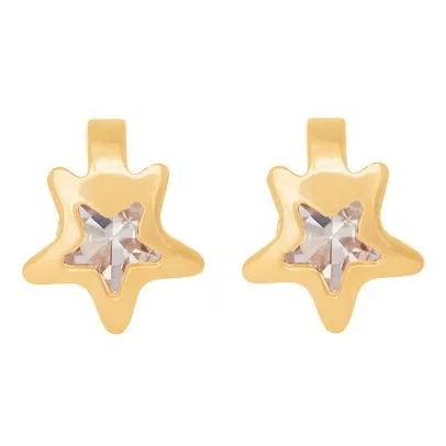 Brinco Folheado Ouro 18k Infantil Estrela Cristal Delicado Cor Dourado Foto 1