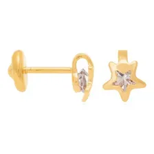 Brinco Folheado Ouro 18k Infantil Estrela Cristal Delicado Cor Dourado Foto mini 3
