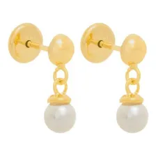 Brinco Folheado Ouro 18k Infantil Pérola Pendurada Delicado Cor Dourado Foto mini 1