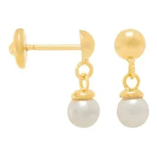 Brinco Folheado Ouro 18k Infantil Pérola Pendurada Delicado Cor Dourado Foto mini 3