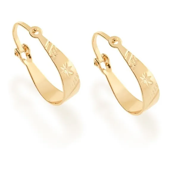 Brinco Folheado Ouro Rommanel Argola Trabalhada Com Cor Dourado Foto 1