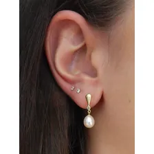 Brinco Gota Com Pérola E Zircônia Em Ouro 18k Foto mini 4