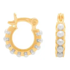 Brinco Infantil Argola Pérolas Folheado Ouro Rommanel 525123 Cor Dourado Foto mini 3
