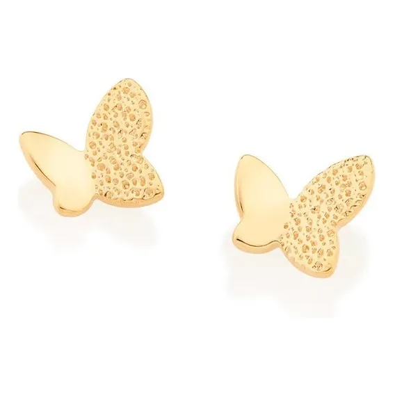 Brinco Infantil Banhado Ouro 18k Borboleta Lisa E Trabalhada Foto 1