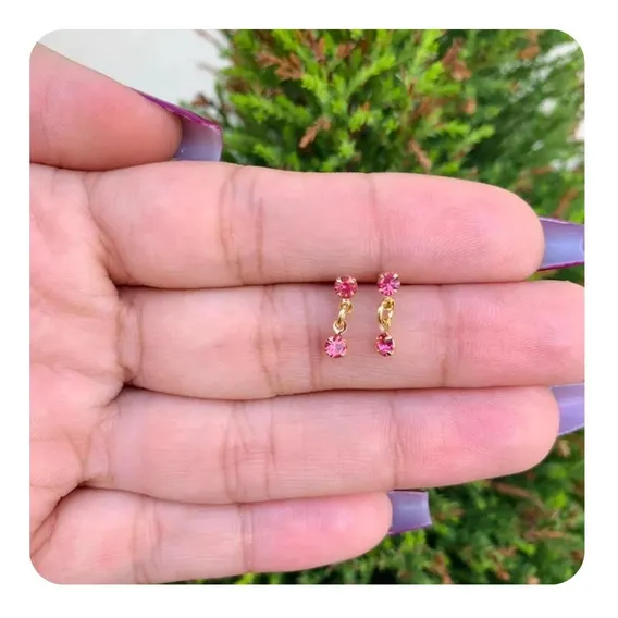 Brinco Infantil Pedrinha Antialérgico Banhado À Ouro 18k Foto 1