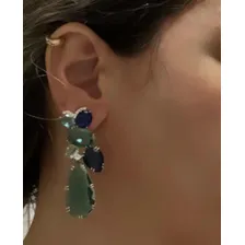Brinco Luxo Gota Cor Esmeralda Semijoia Muito Luxo Banhado! Foto mini 3