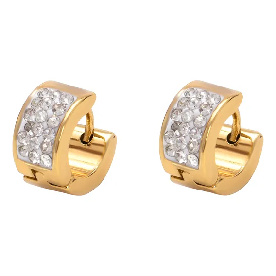 Brinco Masculino Argola Aço Banhado Ouro 18k Cristais C1028 Foto 1
