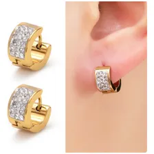 Brinco Masculino Argola Aço Banhado Ouro 18k Cristais C1028 Foto mini 2