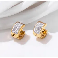 Brinco Masculino Argola Aço Banhado Ouro 18k Cristais C1028 Foto mini 3