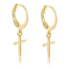 Brinco Masculino Argola Cruz Folheado A Ouro Foto mini 1