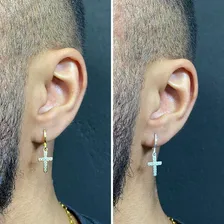 Brinco Masculino De Ouro Cravejado+brinco Cruz Prata Banhado Cor Dourado Foto mini 4
