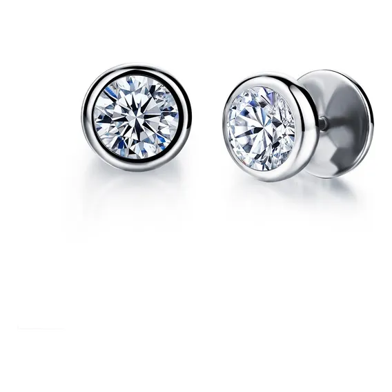 Brinco Masculino Feminino Aço Stud Ponto Luz Tarraxa Rosca Cor Prateado Foto 1