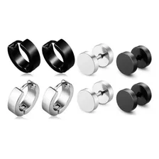 Brinco Masculino Feminino Argola E Falso Alargador 4 Pares Cor Preto & Prata Foto mini 1