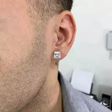 Brinco Masculino Grande Com Zircônias Quadrado Aço Cirúrgico Foto mini 2