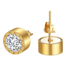 Brinco Masculino Pequeno A莽o Folheado Ouro 18 Zirc么nias 1052 Foto mini 3