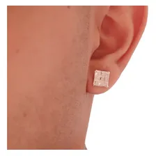 Brinco Masculino Prata Legítima 950 Quadrado Brilhante 8mm Foto mini 2