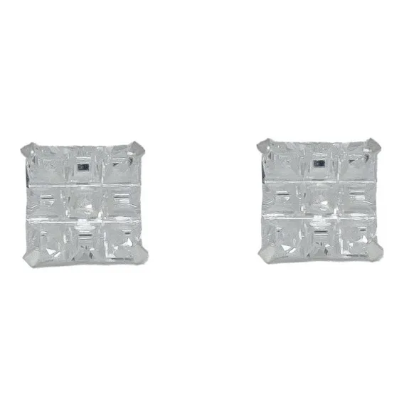 Brinco Masculino Prata Legítima 950 Quadrado Brilhante 8mm Foto 1