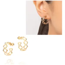 Brinco Meia Argola Trabalhada Ondulada Rommanel Brinco Folheado A Ouro 18k Foto  mini 1