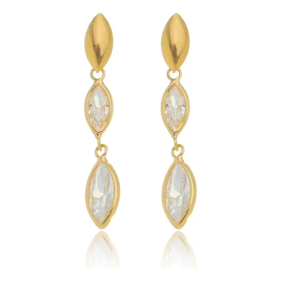 Brinco Navete Zirc么nias Em Ouro 18k Foto 1