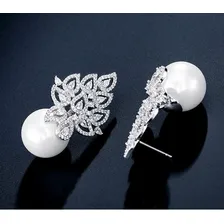 Brinco Noiva Zirconia E Pérola Prata Delicado Luxo Foto mini  3