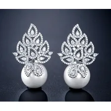 Brinco Noiva Zirconia E Pérola Prata Delicado Luxo Foto mini  2