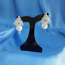 Brinco Noiva Zirconia E Pérola Prata Delicado Luxo Foto mini 4