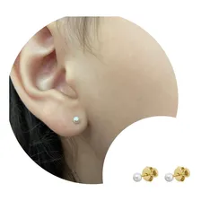 Brinco Ouro 18k Perola Recém Nascido Infantil Bebe 1 Furo Foto  mini 1