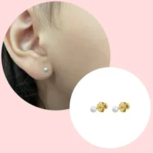Brinco Ouro 18k Perola Recém Nascido Infantil Bebe 1 Furo Foto mini  3