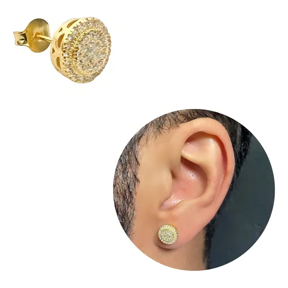 Brinco Ouro Redondo Cravejado 40 Zirc么nias Unidade Banhado Foto 1