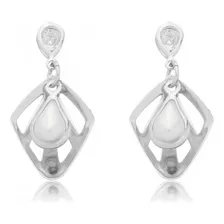 Brinco Oval Pérola Zirconia Cravejada Banhado A Prata 925 Foto  mini 1