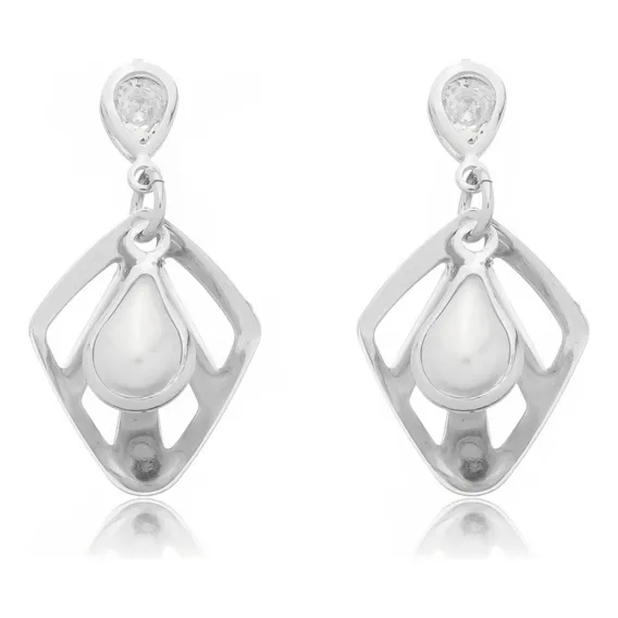 Brinco Oval Pérola Zirconia Cravejada Banhado A Prata 925 Foto 1