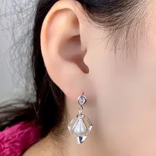 Brinco Oval Pérola Zirconia Cravejada Banhado A Prata 925 Foto mini  2