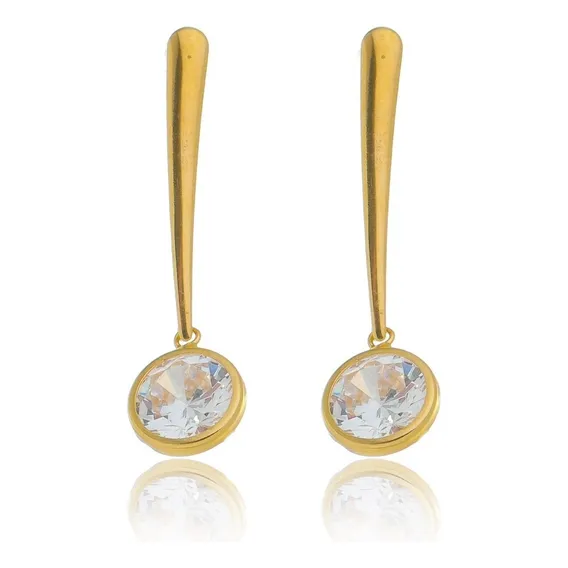 Brinco Palito Em Ouro 18k Com Zirc么nia Foto 1