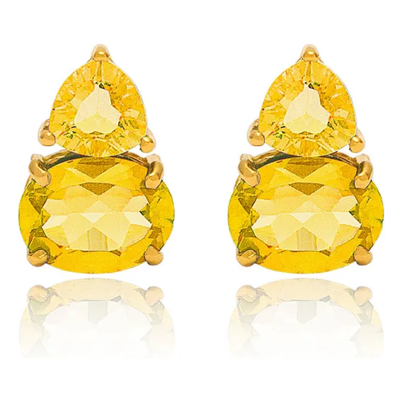 Brinco Pedras Com Citrino Em Ouro 18k Foto 1