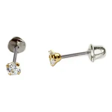 Brinco Pedrinha 3mm Bebe Segundo Furo Ouro 18 K Pino Em Aço Foto mini 1