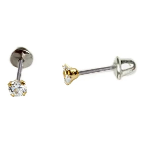 Brinco Pedrinha 3mm Bebe Segundo Furo Ouro 18 K Pino Em Aço Foto 1