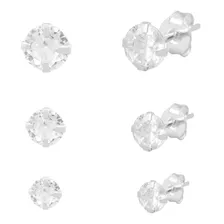 Brinco Prata 925 Conjunto Zirc么nia 3mm 4mm 5mm Delicadas Foto mini 1