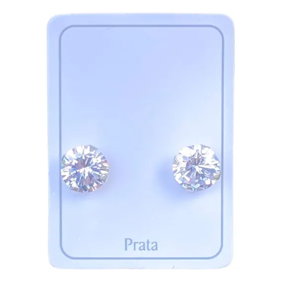Brinco Prata 925 Masculino Redondo 8mm Cravejado Brilhante Foto 1