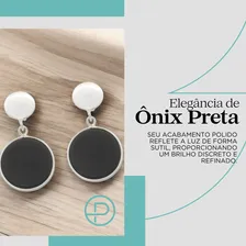 Brinco Prata Maciça 925 Elegante Pedra Onix E Madrepérola Foto mini 4