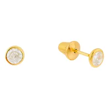 Brinco Recem Nascido Ouro 18k Pedra 3mm Infantil Bebe 2 Furo Foto  mini 1