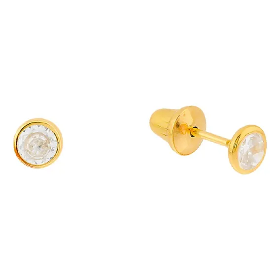 Brinco Recem Nascido Ouro 18k Pedra 3mm Infantil Bebe 2 Furo Foto 1