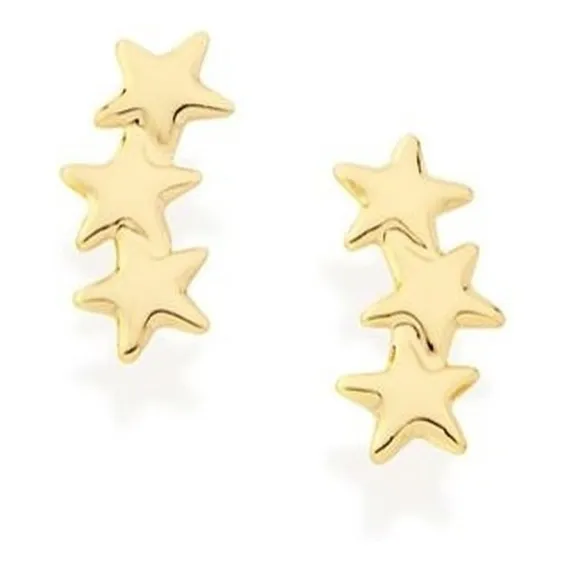 Brinco Rommanel 3 Estrelas Banhado a Ouro 18k - 522270 Foto 1