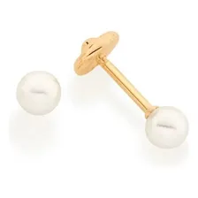 Brinco Rommanel 520190 Banhado Ouro Pérola 4 Mm Tarraxa Baby Cor Dourado Foto mini 1