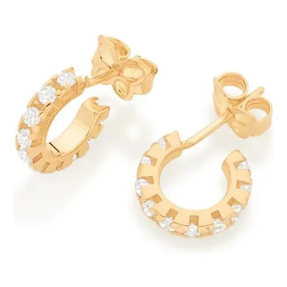Brinco Rommanel 526644 Meia Argola Zircônias Folheado A Ouro Foto 1