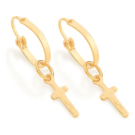 Brinco Rommanel Argola Com Cruz Pendurada Folheada - 520404 Cor Amarelo Foto 1