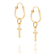 Brinco Rommanel Argola Com Cruz Pendurada Folheada - 520404 Cor Amarelo Foto mini  3